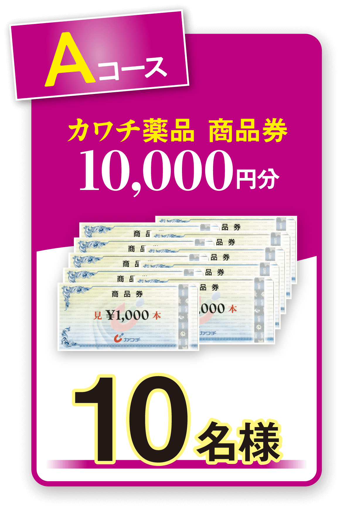 Aコース カワチ薬品 商品券10,000円分 10名様